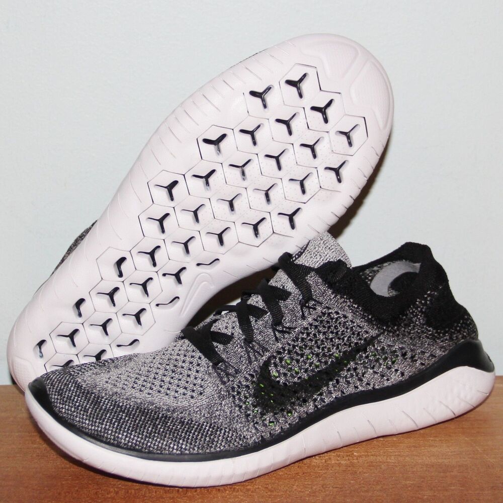 Nike Free RN Flyknit Running Shoes Womens 8.5 White Black